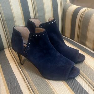 WHBM Navy Open Toe Booties